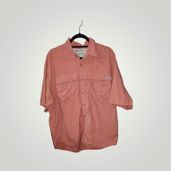 Columbia Men’s Button Up Vented Fishing Shirt Short Sleeve coral! Pink XL - Picture 3 of 9